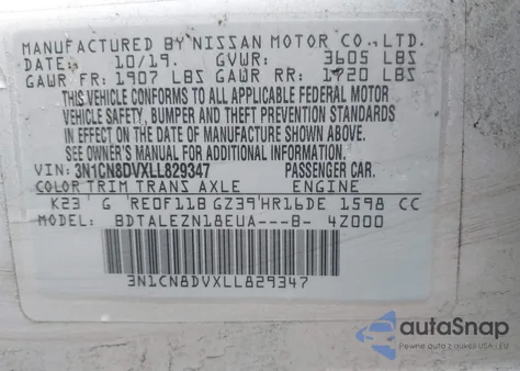 2020 Nissan Versa S Xtronic Cvt from USA, damaged, VIN 3N1CN8DVXLL829347